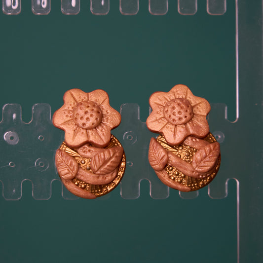 Gold button flower earrings